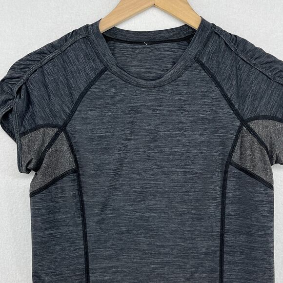 LULULEMON Top XS Ruched Mesh Panel Back Yoga Gym Running Heather Gray - Picture 3 of 13